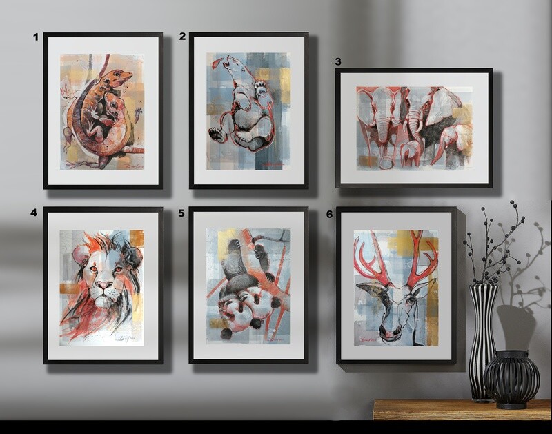 Tierbilder, Original Mixedmedia-Zeichnung auf Papier, Moderner Stil