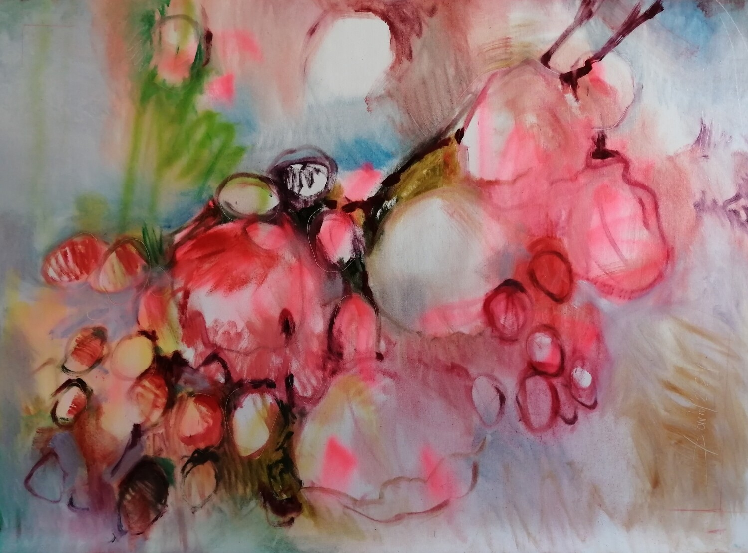 Kirschblütenzeit, 80x120cm Öl auf Leinwand, Original impressionistisches Gemälde Kirschblütenzeit, 80x120cm Öl auf Leinwand, Original impressionistisches Gemälde