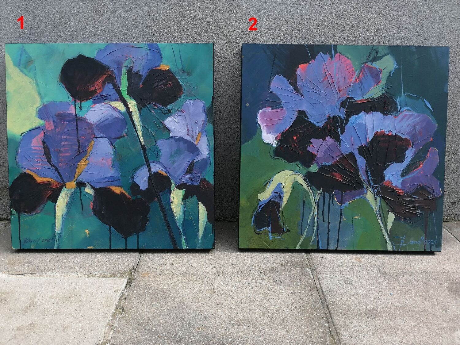 Blauviolette Iris, Original Gemälde auf Leinwand, Format 50x50 cm Blauviolette Iris, Original Gemälde auf Leinwand, Format 50x50 cm