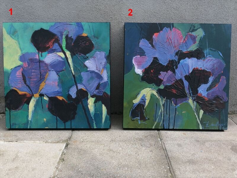 Blauviolette Iris, Original Gemälde auf Leinwand, Format 50x50 cm
