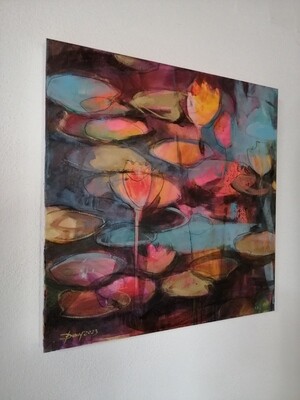 Zauber der Seerosen, Original Gemälde abstrakte Malerei auf Leinwand 60x60 cm, Moderner Stil