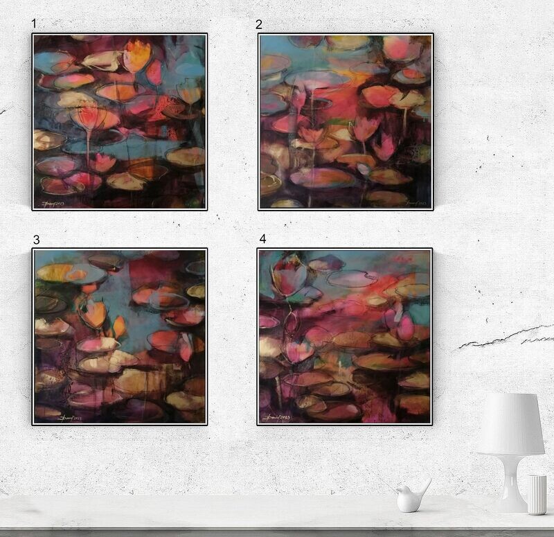 Zauber der Seerosen, Original Gemälde abstrakte Malerei auf Leinwand 60x60 cm, Moderner Stil