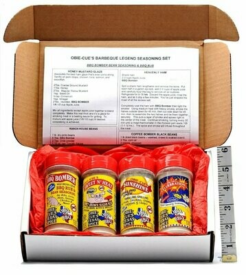 Obie-Cue's Texas BBQ Rub Gift Box, 4 bottles - BBQ Legend Assortment (Sweet 'n Heat, Celerbration, Sunshine & BBQ Bomber)
