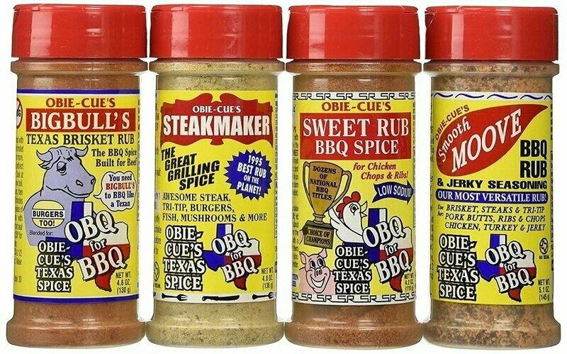Obie-Cue's Texas Gift Box, 4 bottles - Backyard Hero (Steakmaker, Bigbulls, Smooth Moove & Sweet Rub)