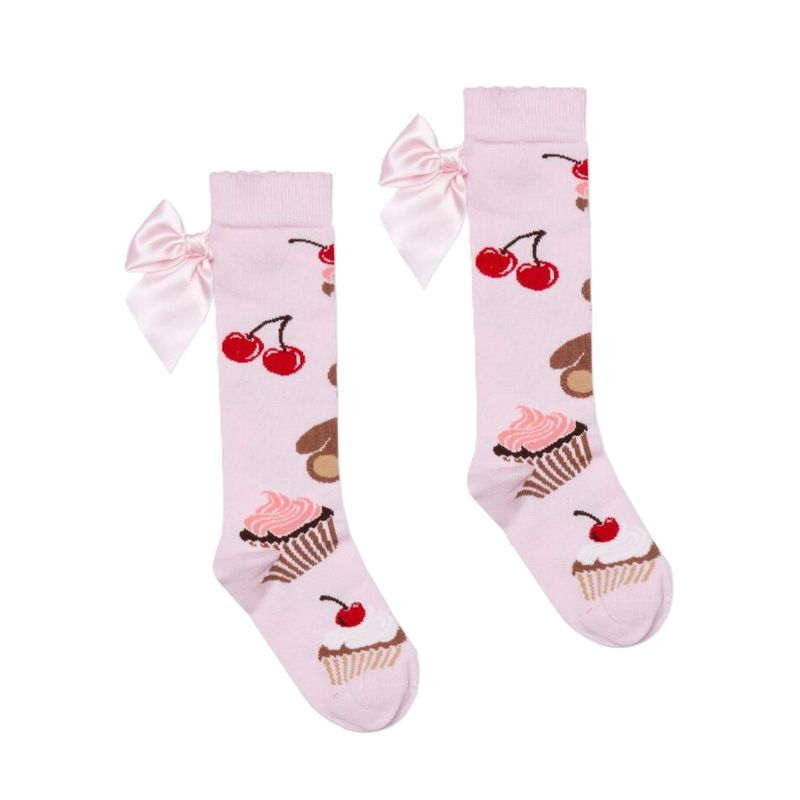 Adee Leah beer print kousen met strik (pink fairy)