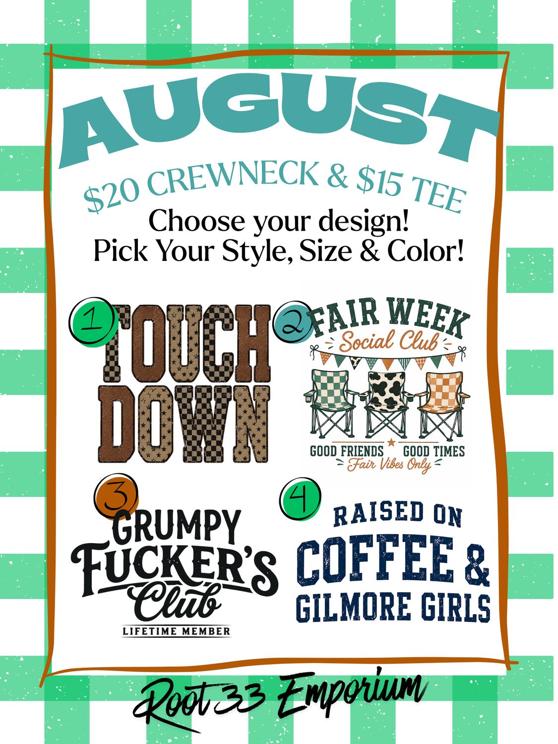 Monthly Crewneck Tee Sale AUGUST Monthly Crewneck Tee Sale AUGUST