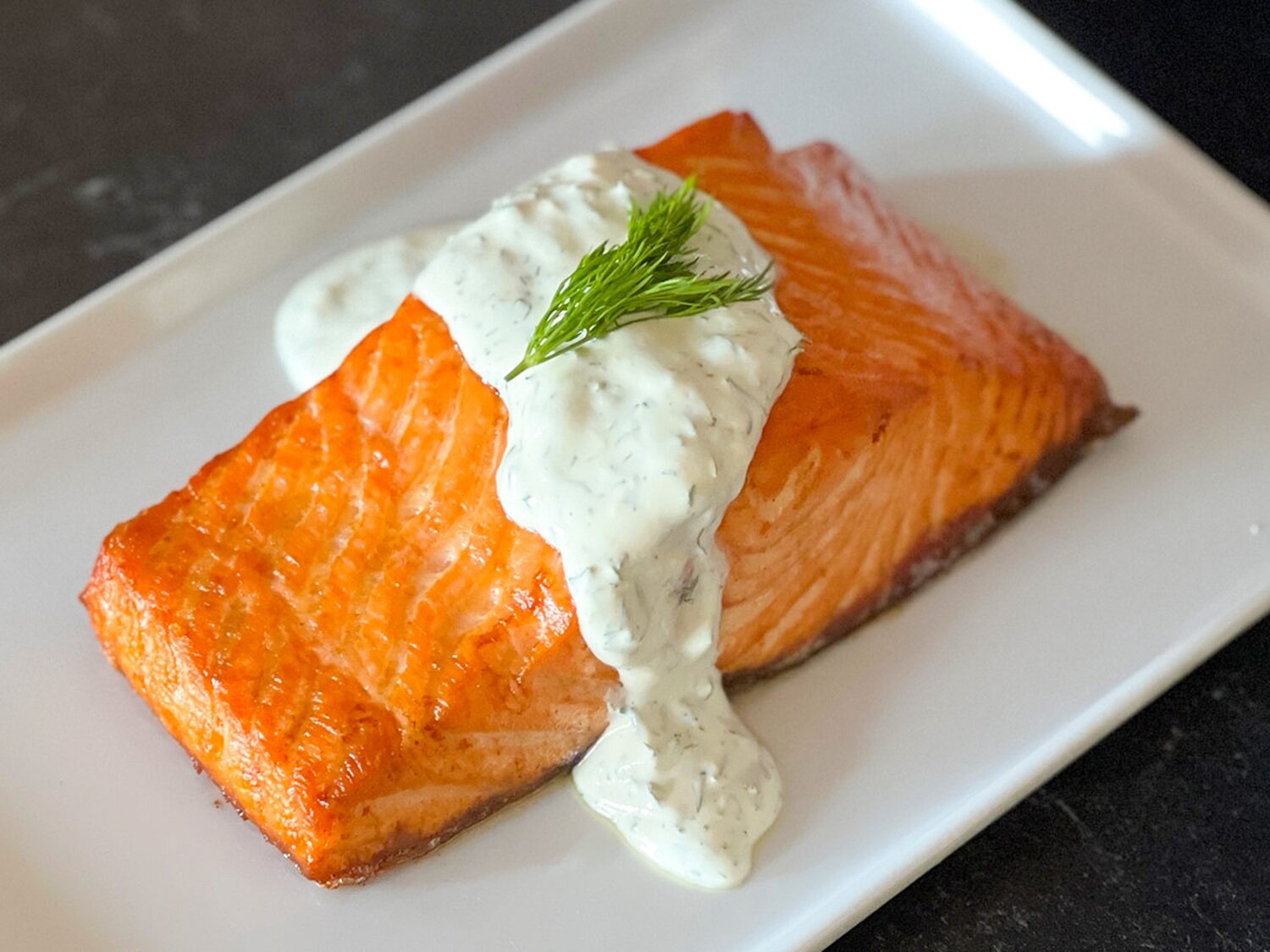 Roasted Norwegian Salmon with Mustard Dill Sauce