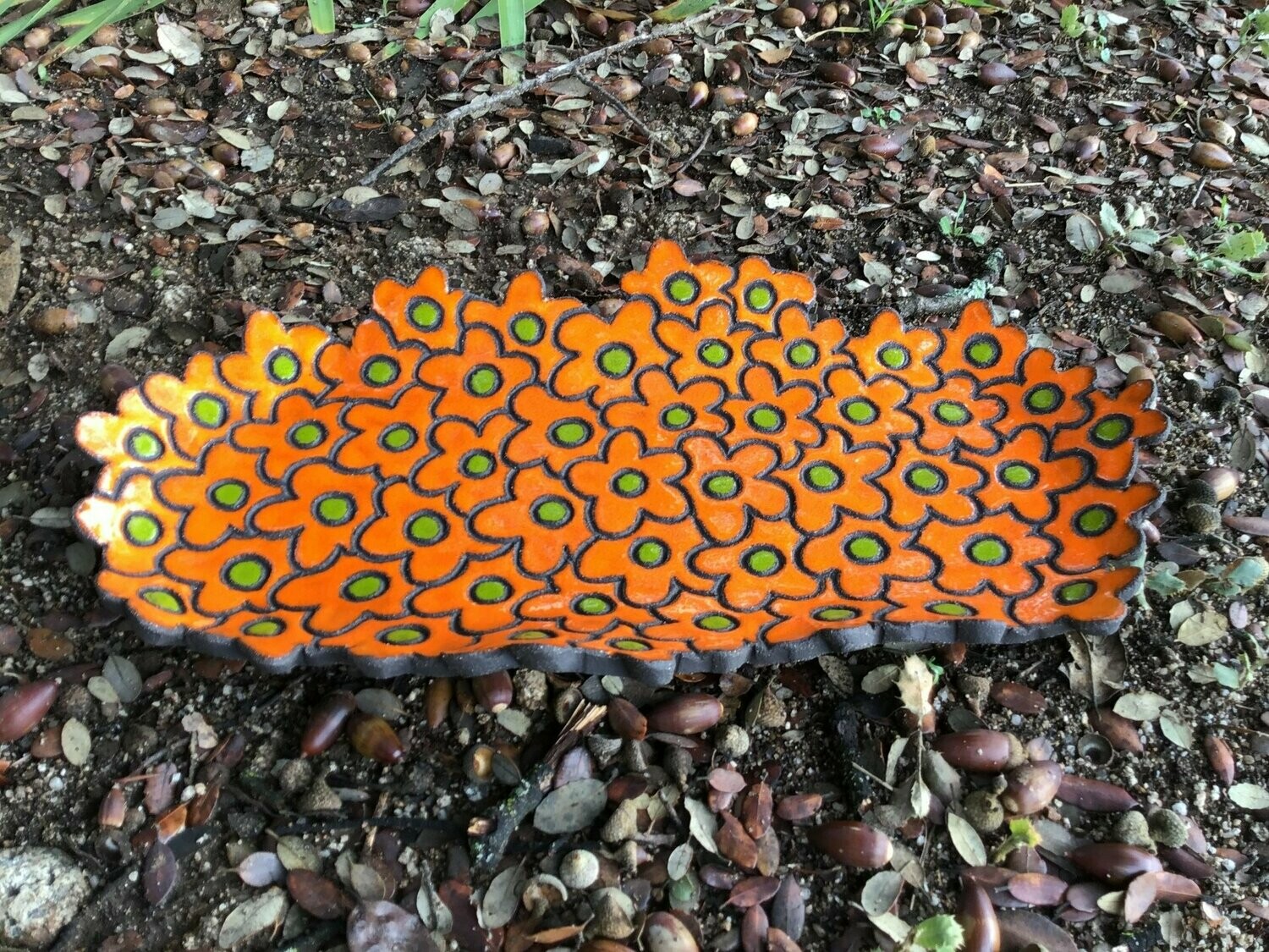 Bandeja Alargada Flores Naranja.  42 cm x 23 cm.