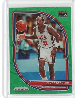 2020-21 Panini Prizm Basketball Clyde Drexler USA Green Prizm Card #6