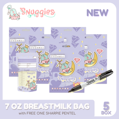 PROMO!!!! Buy 5 Snuggies 7oz Breastmilk Bag Store and Pour, Get 1 Sharpie Marker Free!