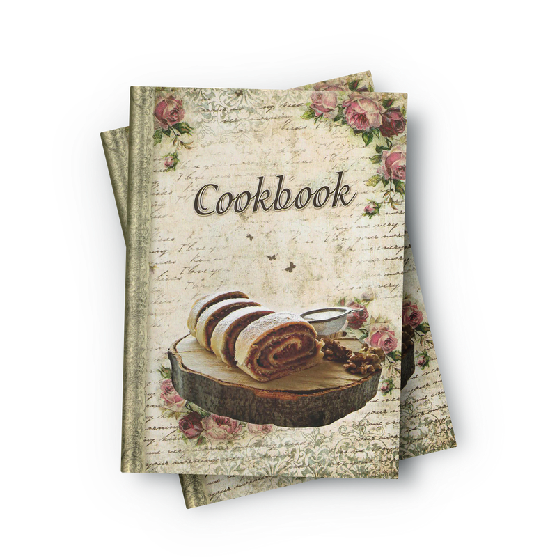 Oppskriftsbok med kj�leskapsmagnet Rullekake