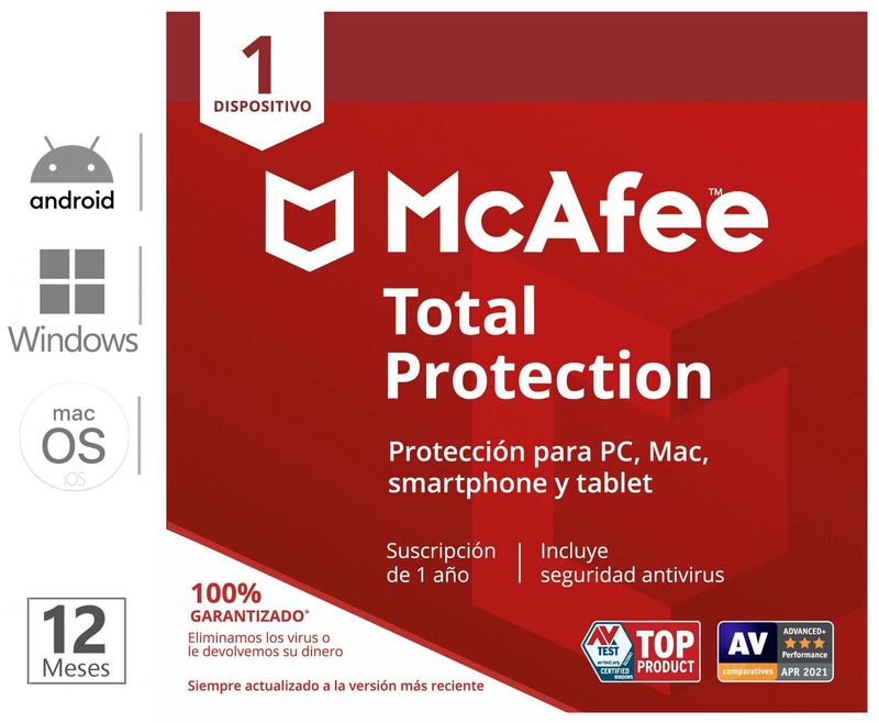 PIN McAfee Total Protection 1 Dispositivo 1 año