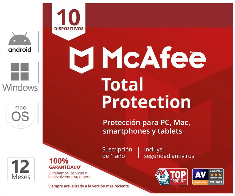 PIN McAfee Total Protection 10 Dispositivos 1 Año