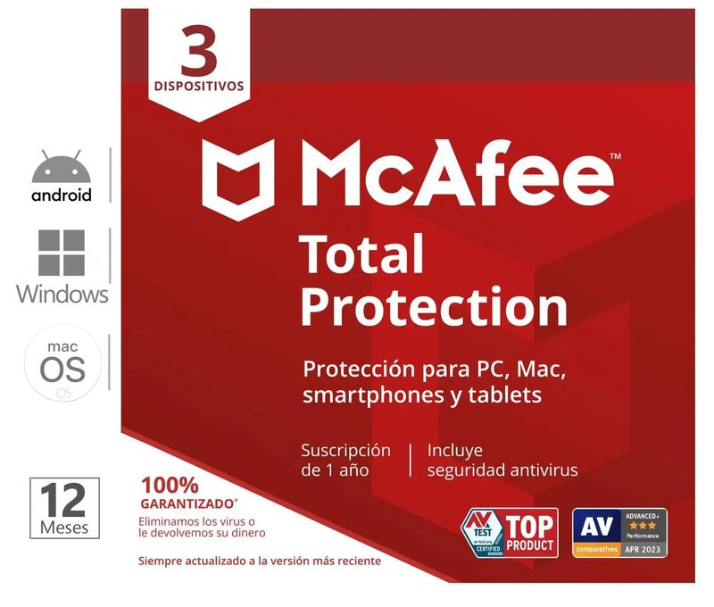 PIN McAfee Total Protection 3 Dispositivo 1 Año