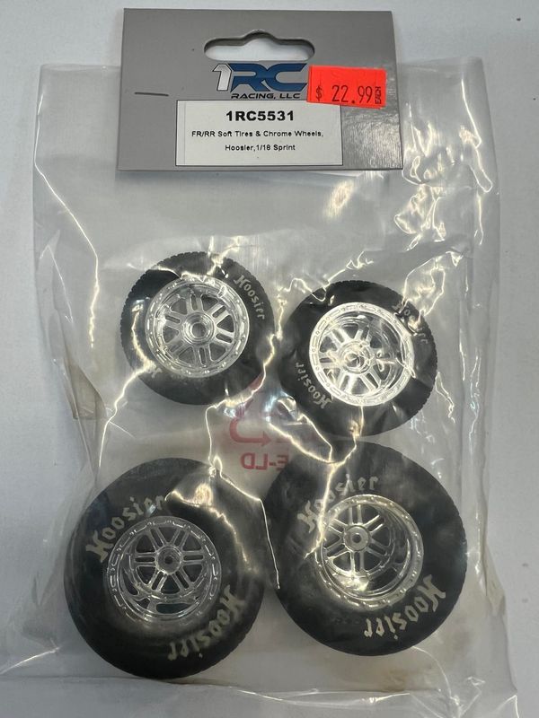 1RC 5531 FR/RR SOFT TIRES &amp; CHROME WHEELS HOOSIER 1/18 SPRINT