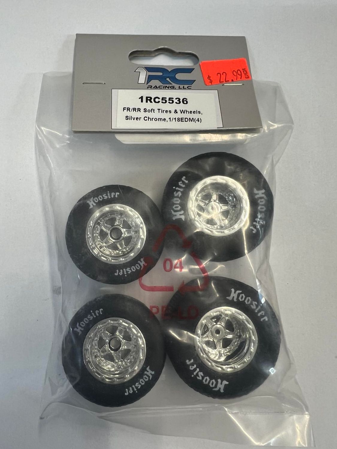 1RC5536 FR/RR SOFT TIRES &amp; WHEELS SILVER CHROME 1/18 EDM (4)