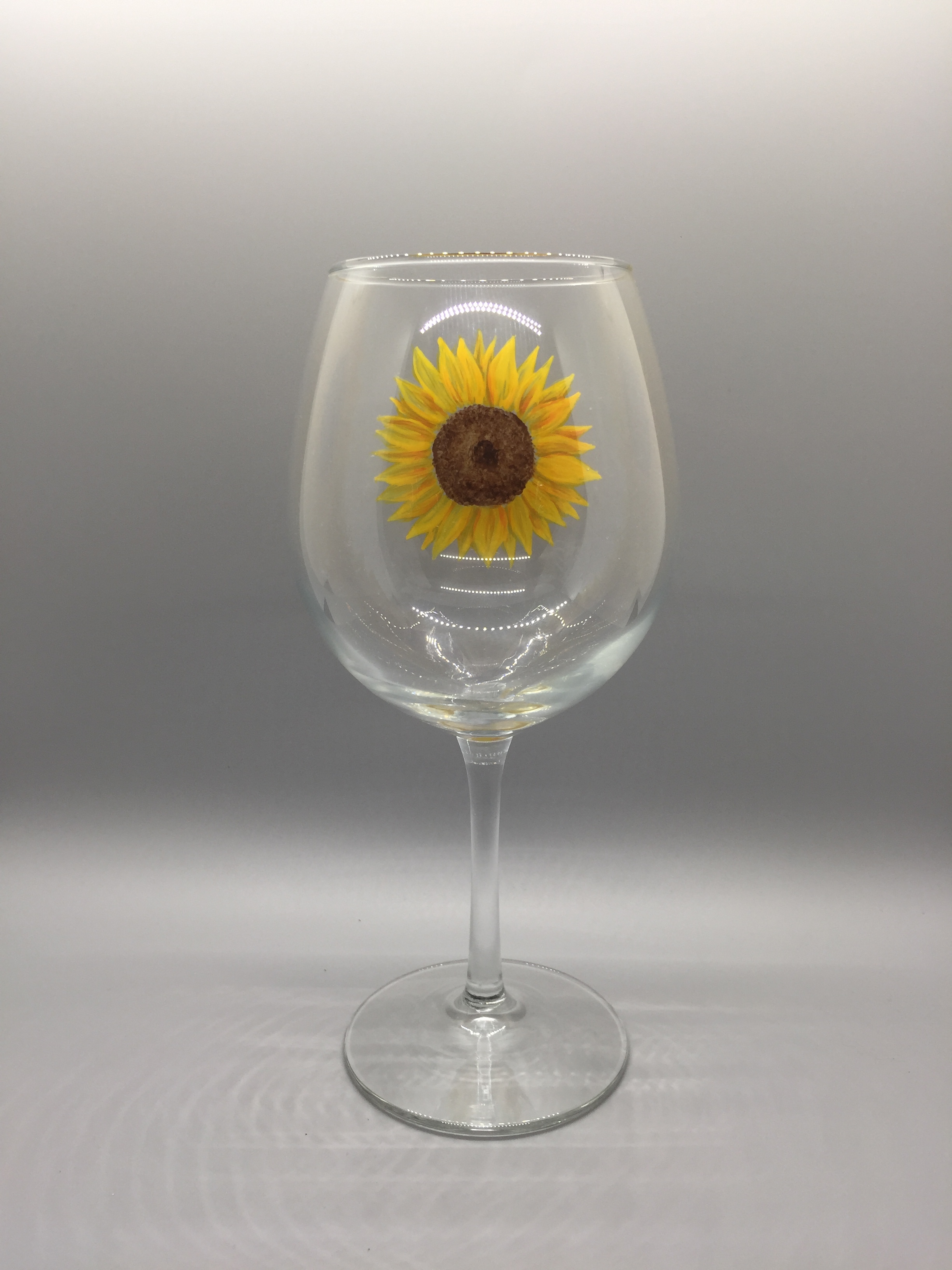 Sunflower, Painted Red Wine Glass
