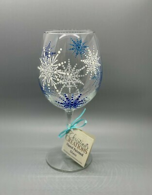 Snowflakes, Tri Color, Red Wine Glass
