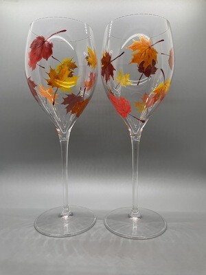 Fall Leaves, Crystal Glass, White Wine