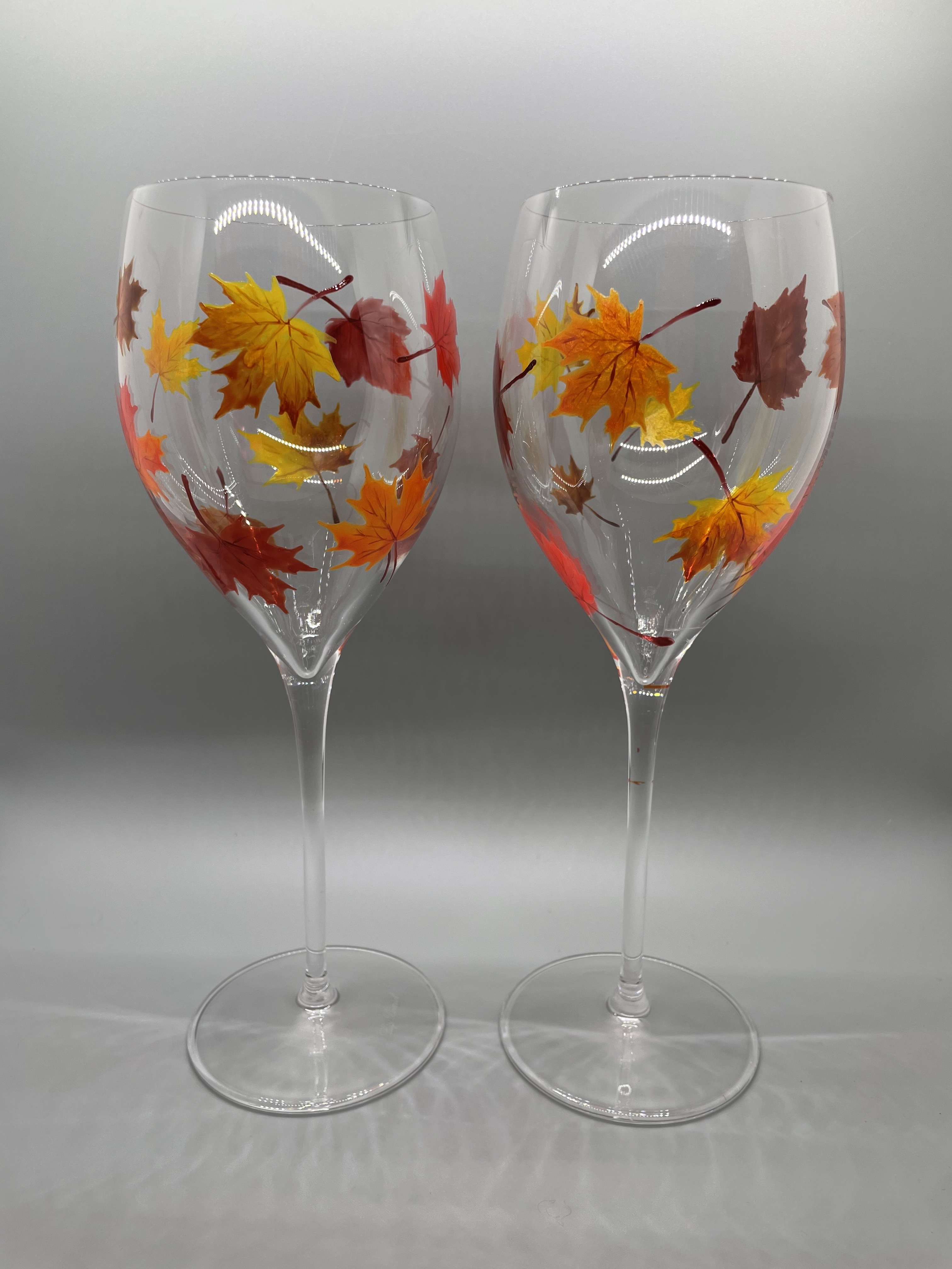 Hand Painted Martini Glasses Fall Leaves set of 2 