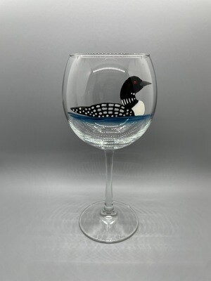 Loon, Painted Wine Glass, 14oz Red