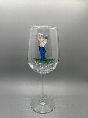 Male Golfer, Hand Painted Wine Glass