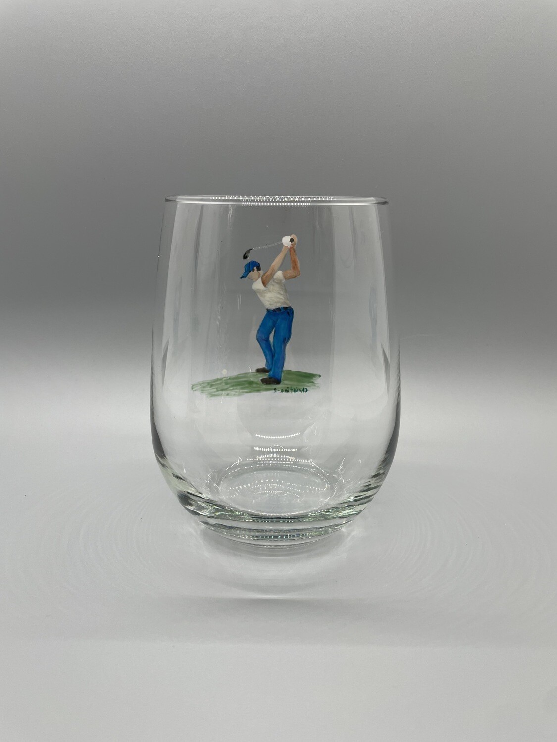 Male Golfer, Hand Painted Glass