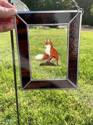 Fox Painted in Stained Glass Frame