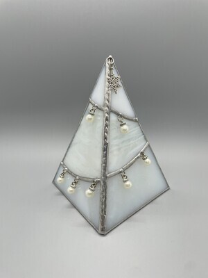 Stained Glass Tree, White Glass, Pearl Ornaments