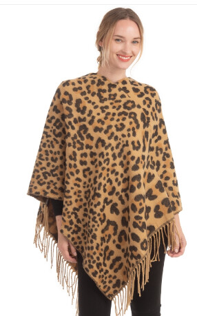 Leopard Smaller Print Poncho with Fringes