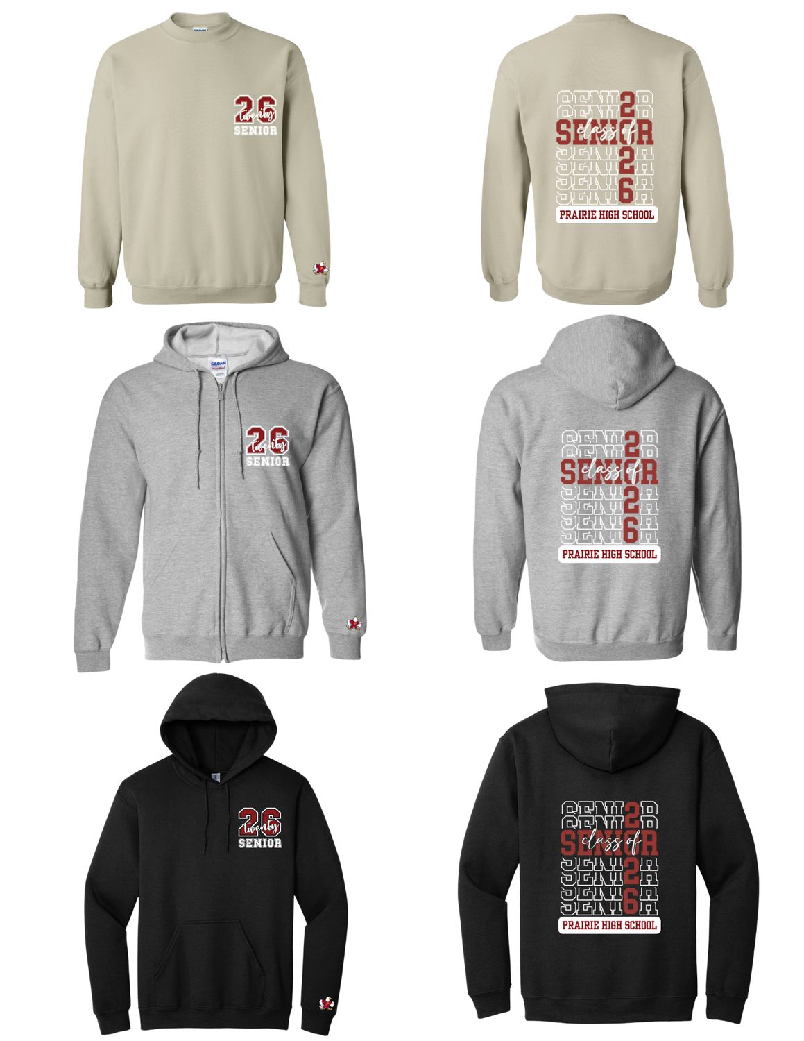2026 Prairie 26 Senior w/stacked prairie on back Sweatshirts