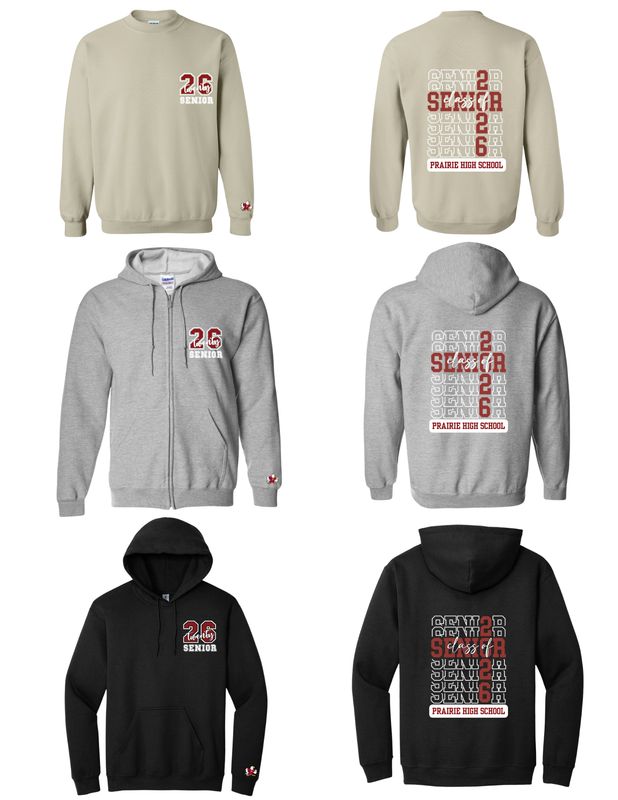 2026 Prairie 26 Senior w/stacked prairie on back Sweatshirts