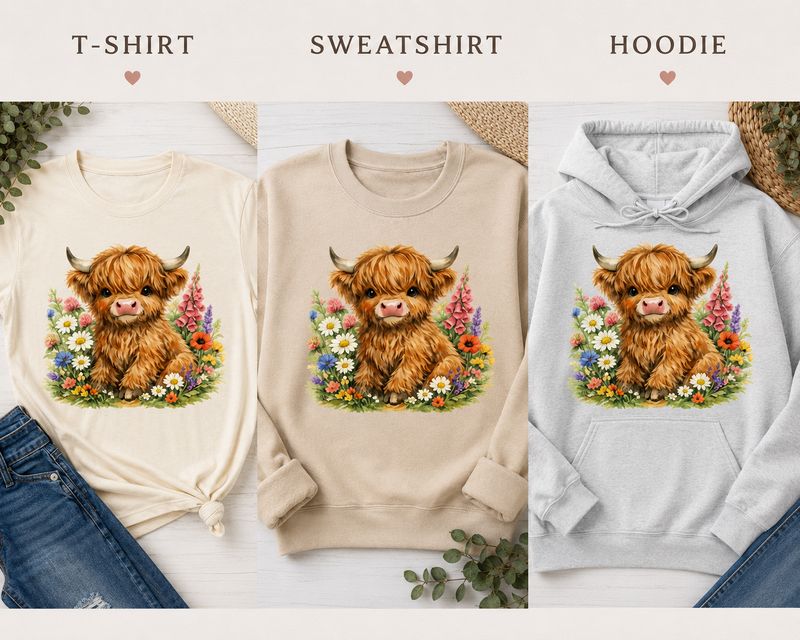 Highland Cow &amp; Wildflower design