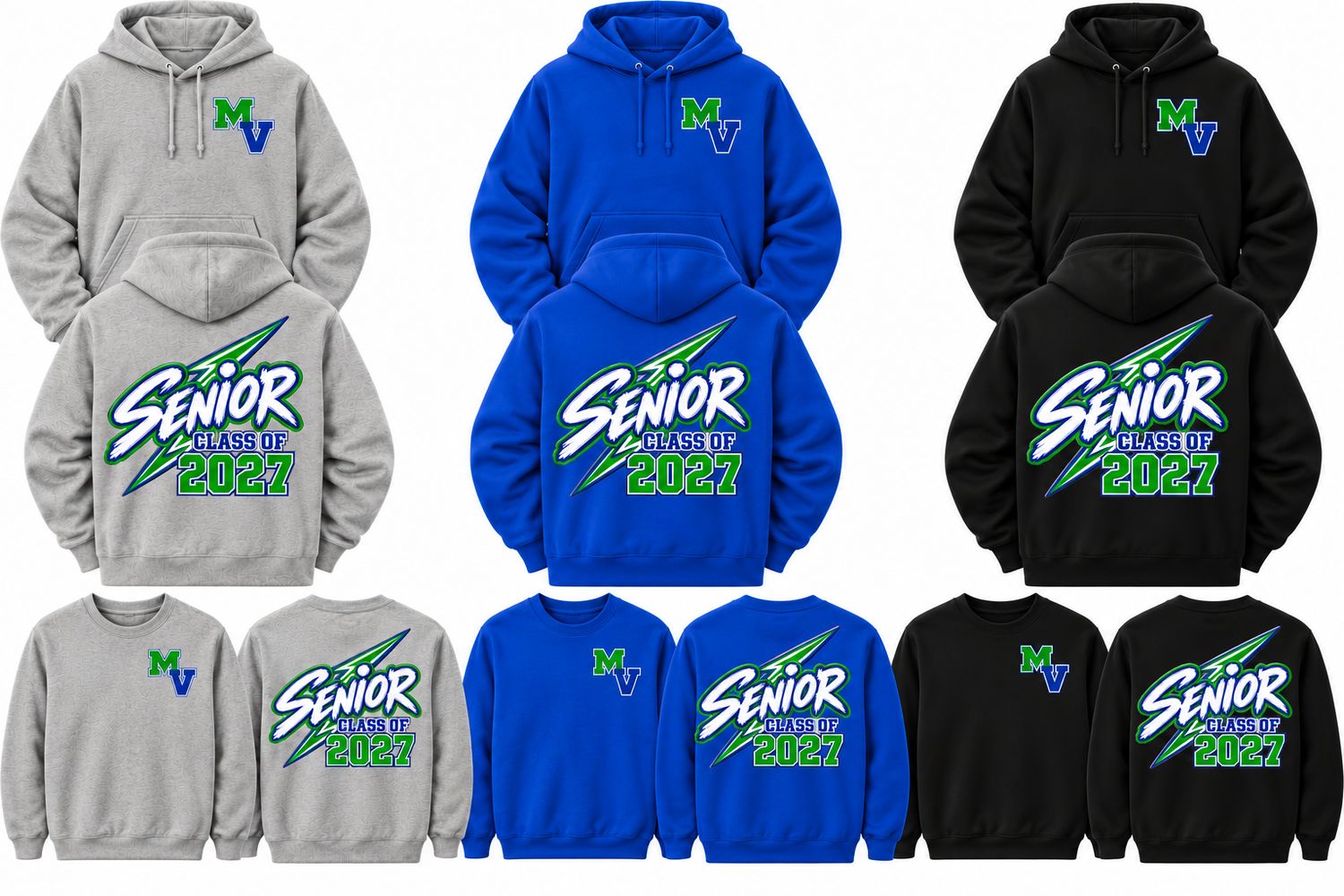Mountain View MV w/ back Lightning bolt Senior 2027 Sweatshirts and Hoodies