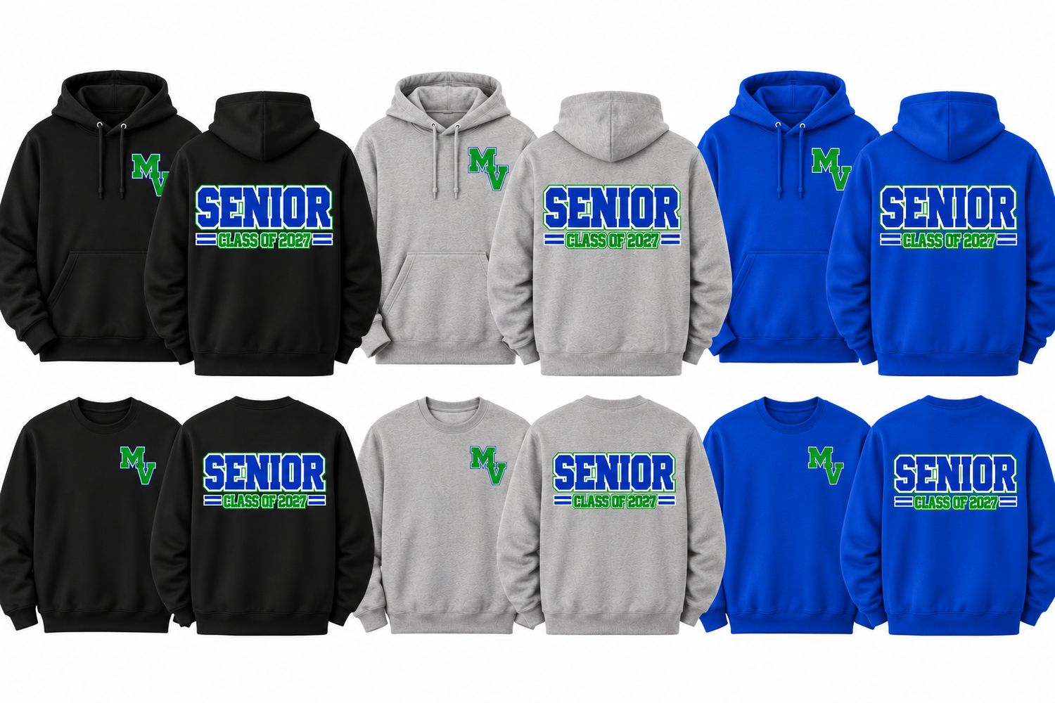 Small front MV Back Senior Class of 2027  Crewnecks and Hoodies