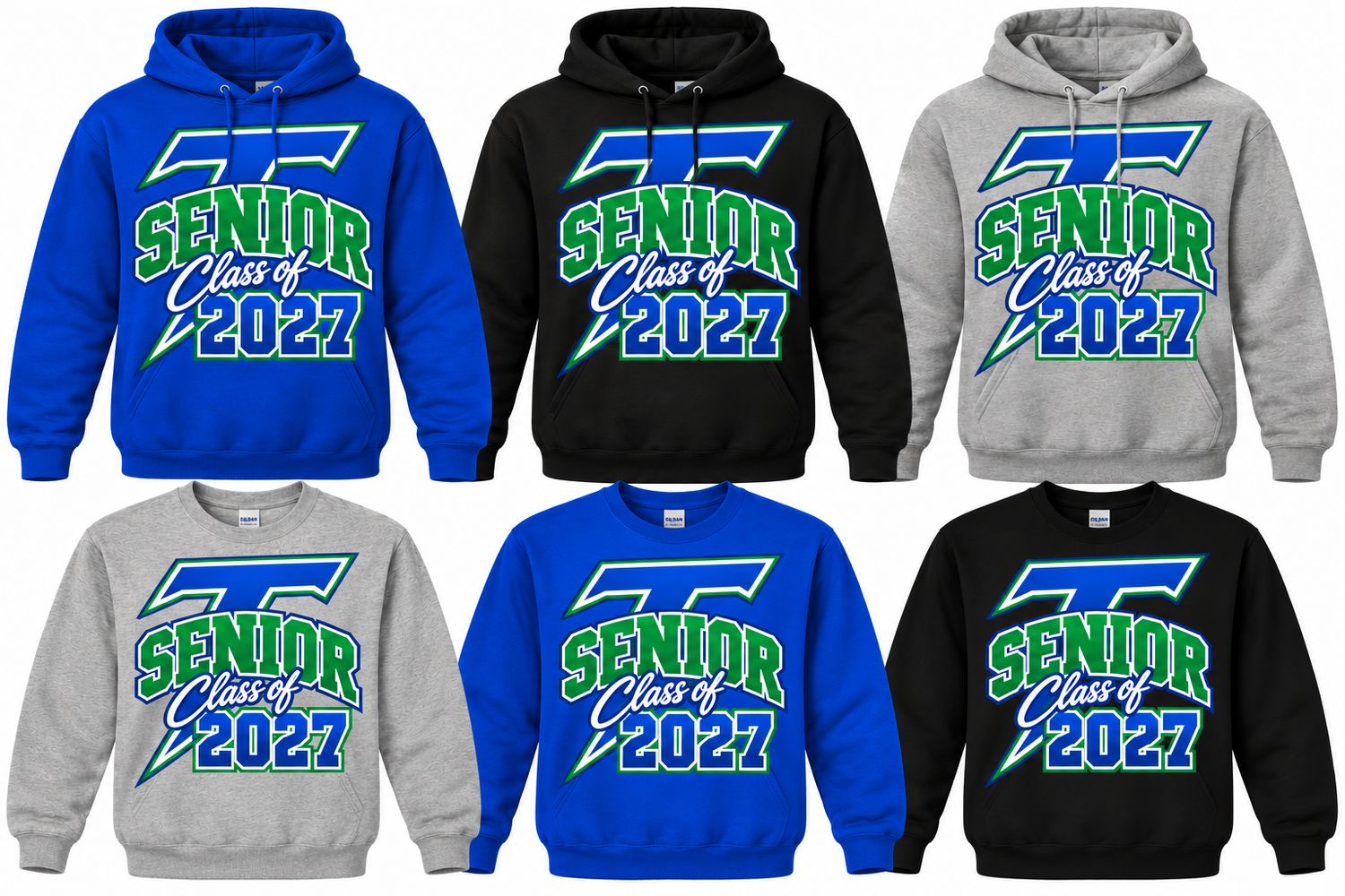 Senior Class of 2027 – Bold Lightning Design Sweatshirts and Hoodies