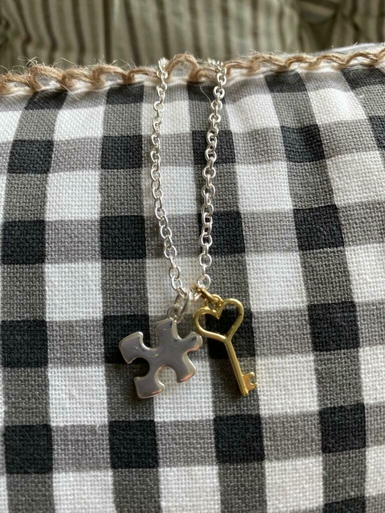Puzzle Piece and Key Necklace