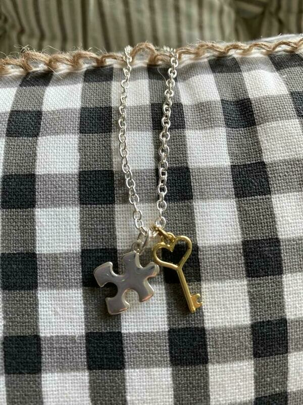 Puzzle Piece and Key Necklace