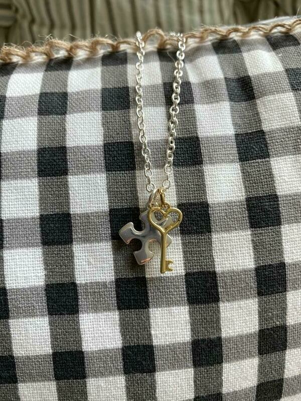 Puzzle Piece and Key Necklace