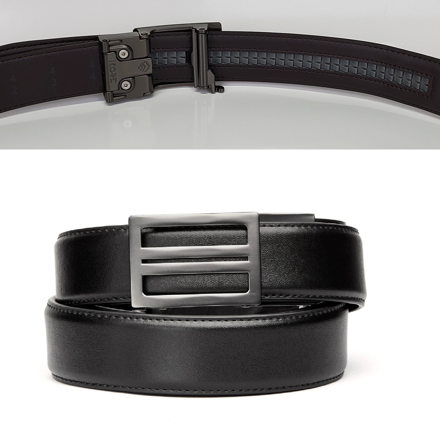 KORE X1 Gunmetal Black Leather Micro Adjust Belt Size 24"-44"