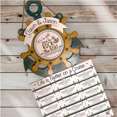 Cruise Ship Anchor &amp; Captains wheel COMBO Cabin Door Decor/ Wall Hanging Cruise History Tracker XXL (3 Column cruise history attachments)