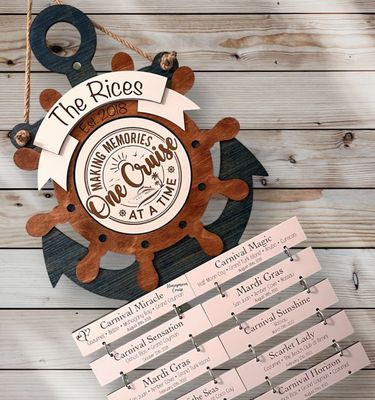 Cruise Ship Anchor &amp; Captains wheel COMBO Cabin Door Decor/ Wall Hanging Cruise History Tracker XL (double wide cruise history attachments)