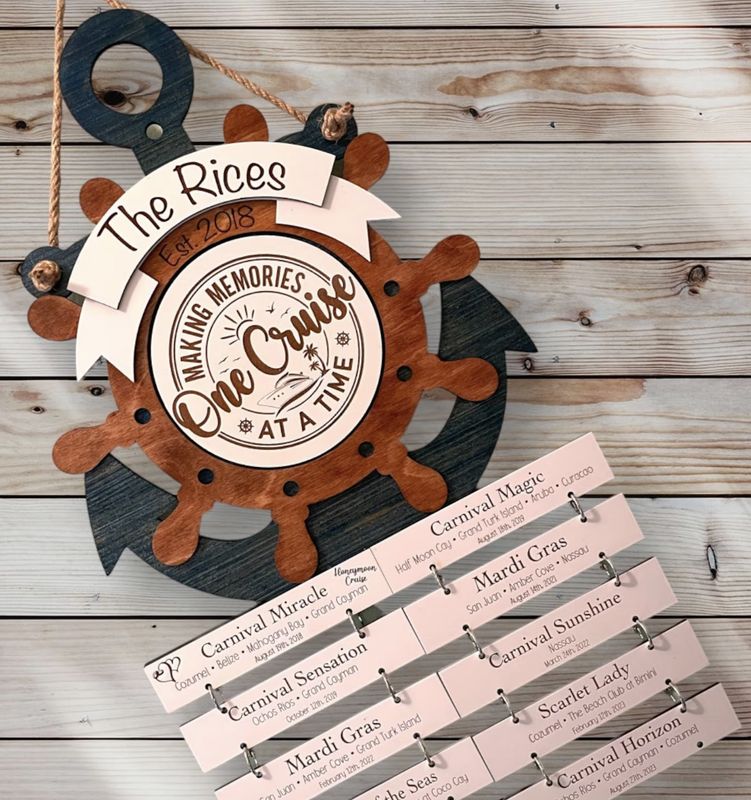 Cruise Ship Anchor &amp; Captains wheel COMBO Cabin Door Decor/ Wall Hanging Cruise History Tracker XL (double wide cruise history attachments)