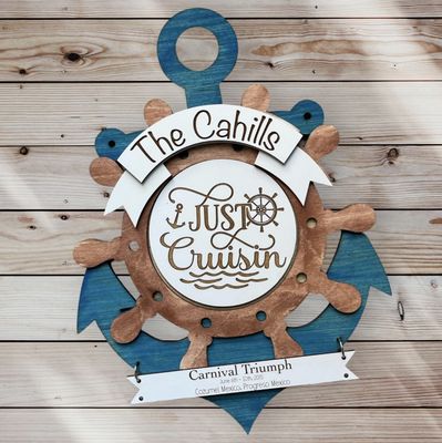 Cruise Ship Anchor &amp; Captains wheel COMBO Cabin Door Decor/ Wall Hanging Cruise History Tracker Single Column
