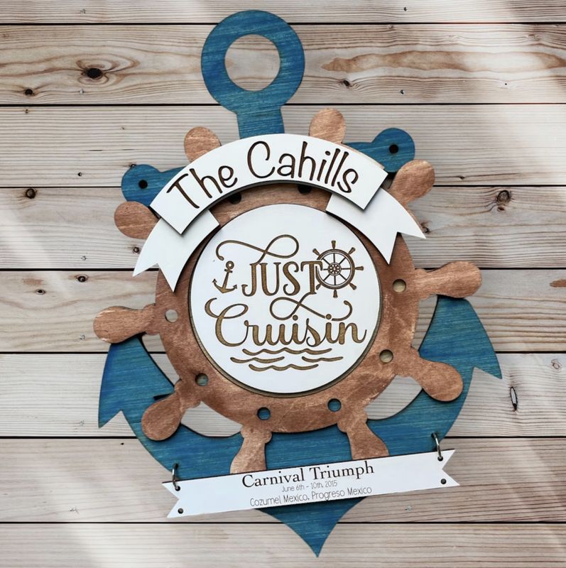 Cruise Ship Anchor &amp; Captains wheel COMBO Cabin Door Decor/ Wall Hanging Cruise History Tracker Single Column