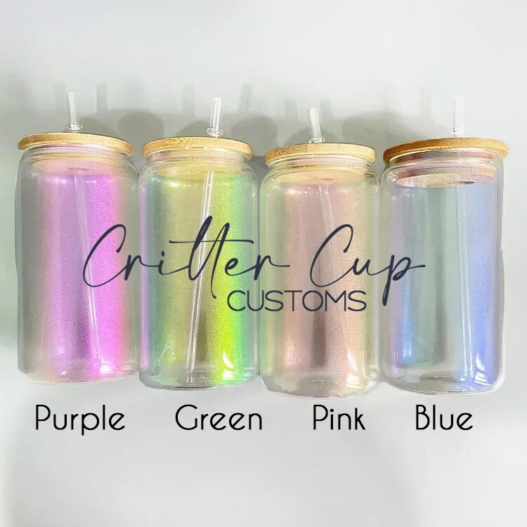 16oz Green Iridescent Shimmer Sublimation Glass Cans