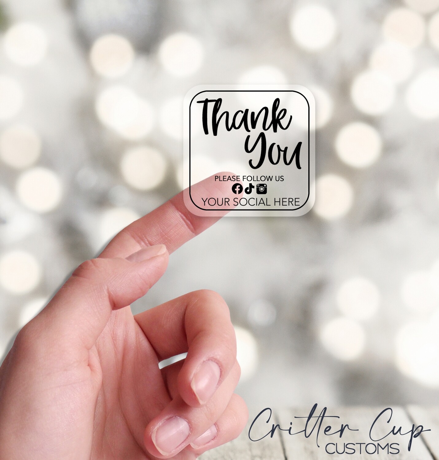 Clear Square Foiled Thank You  Social Media Labels