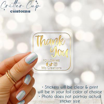 Clear Square Foiled Thank You  Social Media Labels