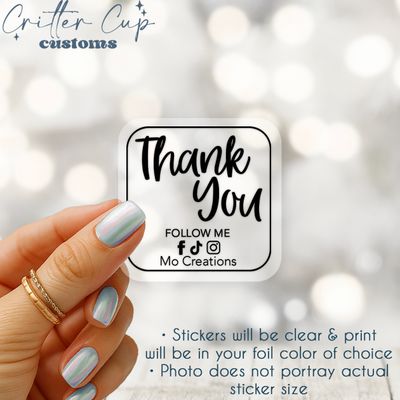 Clear Square Foiled Thank You  Social Media Labels