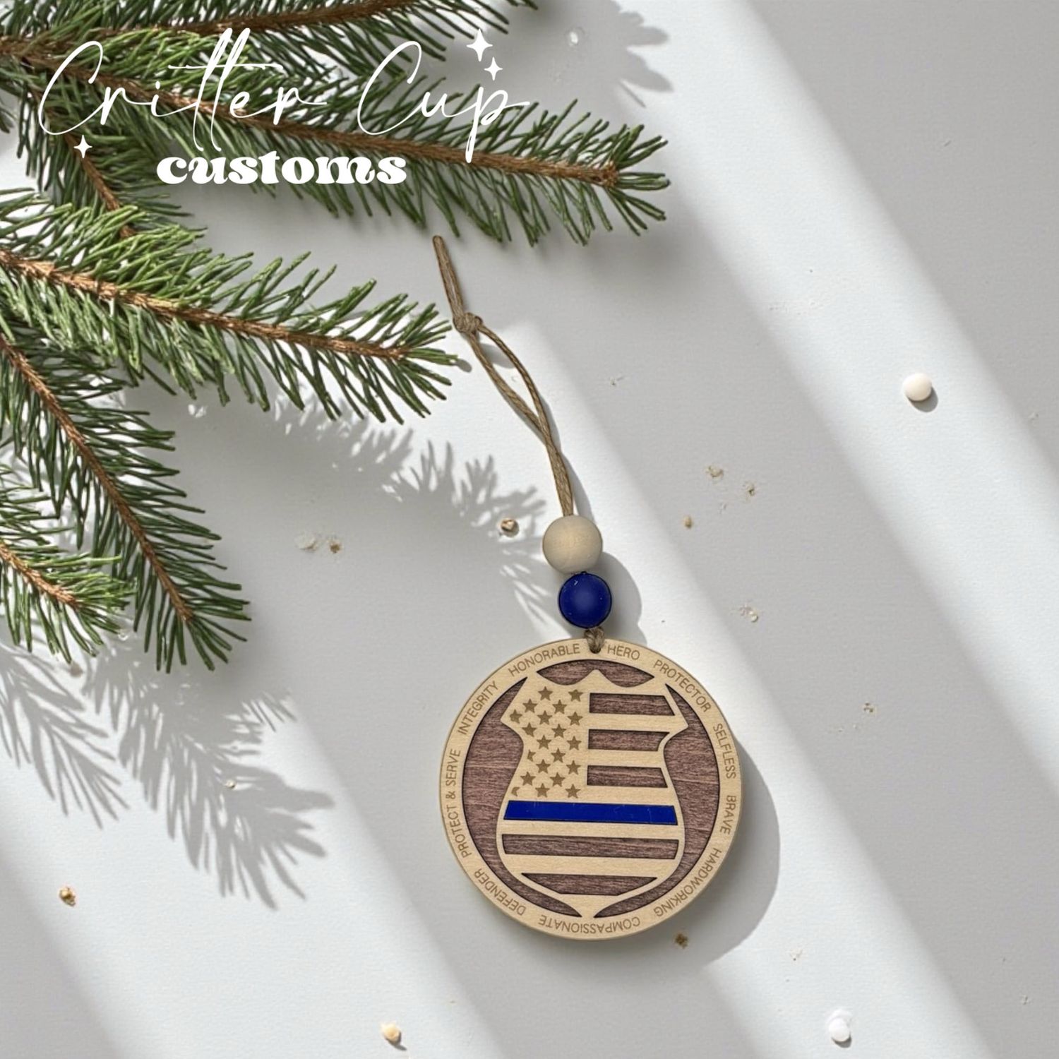 Police, Thin Blue Line Ornament, Persinalized Police Badge Ornament